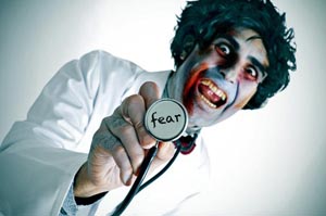 scary looking doctor getting weird