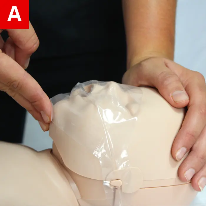 Open the airway using the head-tilt/chin-lift maneuver