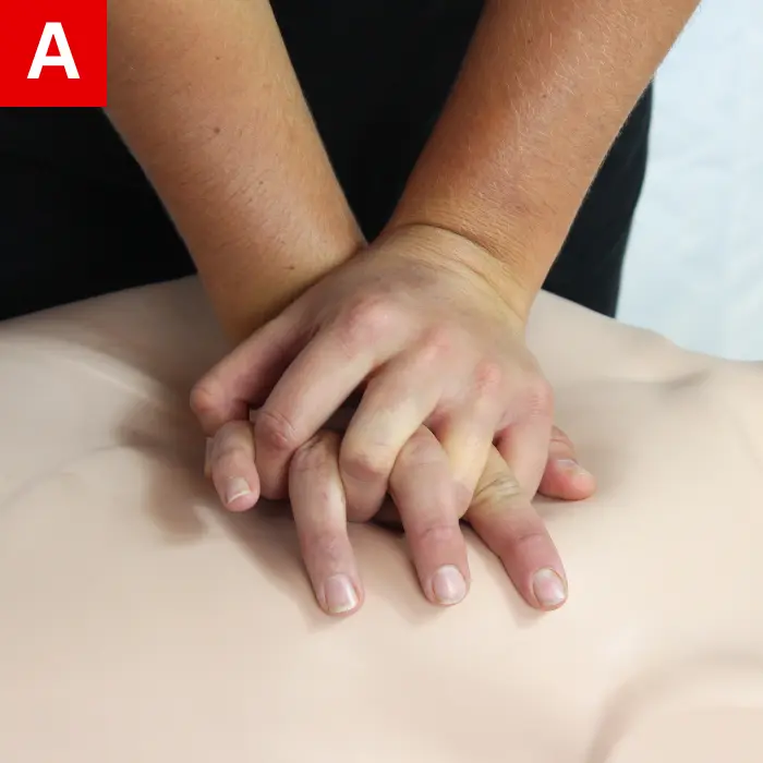 Deliver 30 high-quality chest compressions while counting out loud